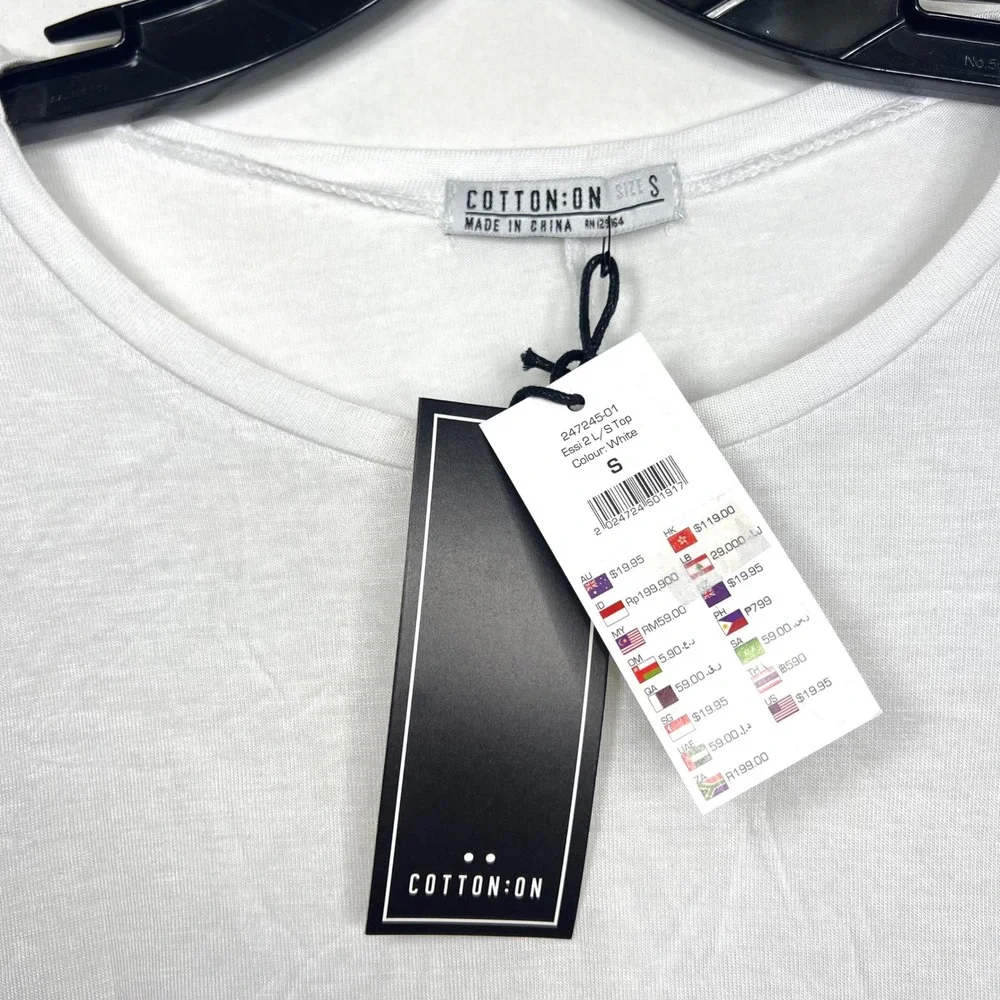Cotton On White Long Sleeve Top‎ Mens Size S Essi 2 L/S Viscose Blend Casual - Picture 3 of 12
